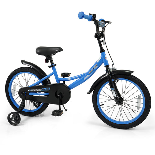 Kids Bike, 18 Inches, Removable Training Wheels, Adjustable Seat, Navy