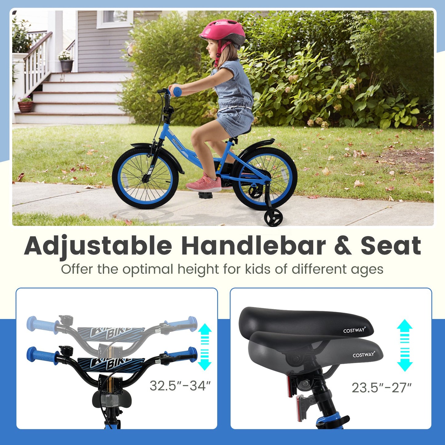 12/14/16/18 Inches Kids Bike with Removable Training Wheels and Adjustable Seatfor 3-8 Years Old Navy-18 inches, Navy Kids Bike at Gallery Canada