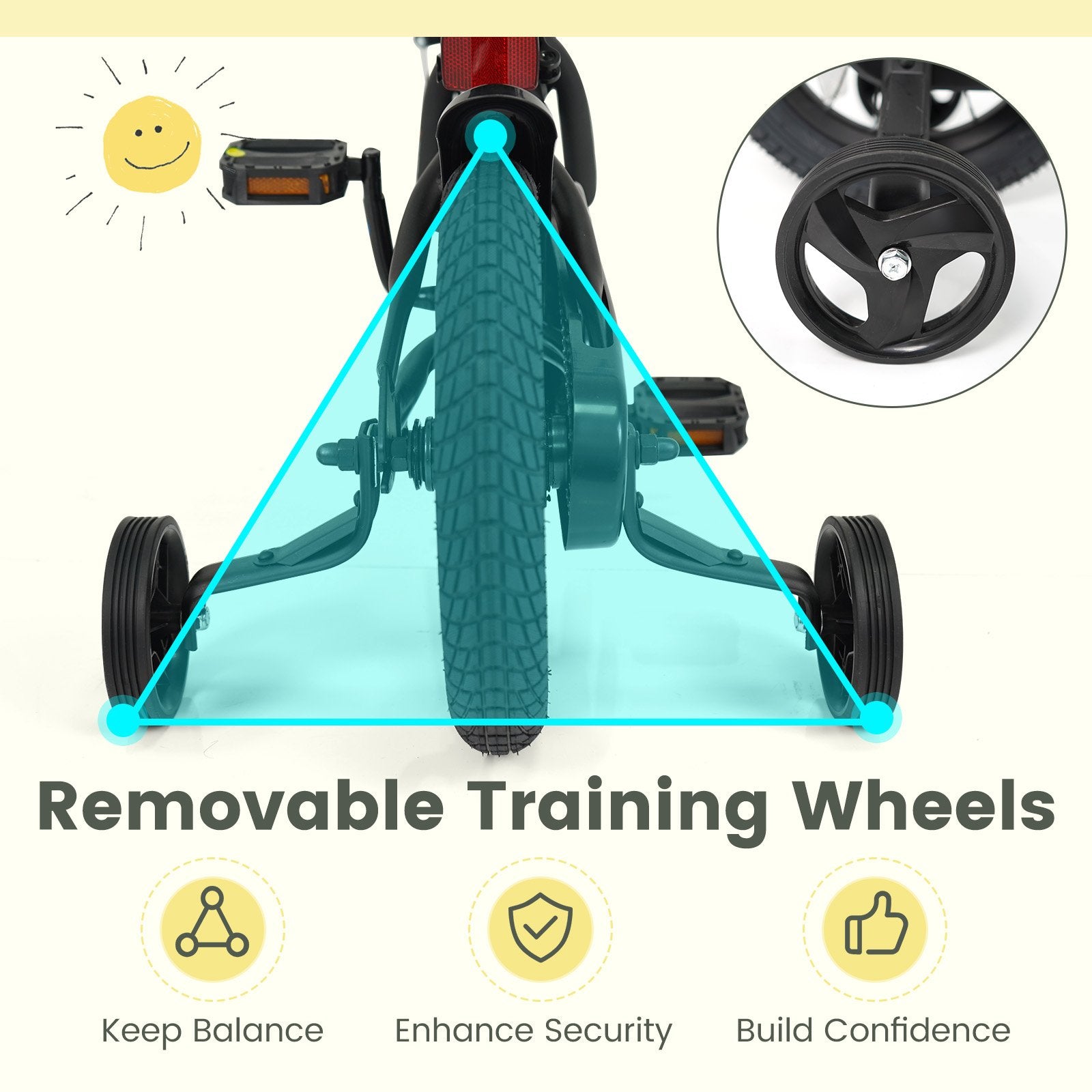 12/14/16/18 Inches Kids Bike with Removable Training Wheels and Adjustable Seatfor 3-8 Years Old Black-12 inches, Black Kids Bike at Gallery Canada