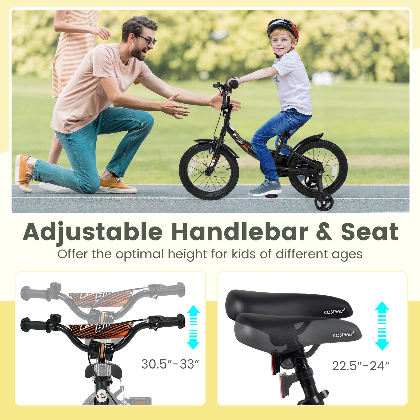 Kids Bike, 16 Inches, Removable Training Wheels, Adjustable Seat, Black Kids Bike at Gallery Canada