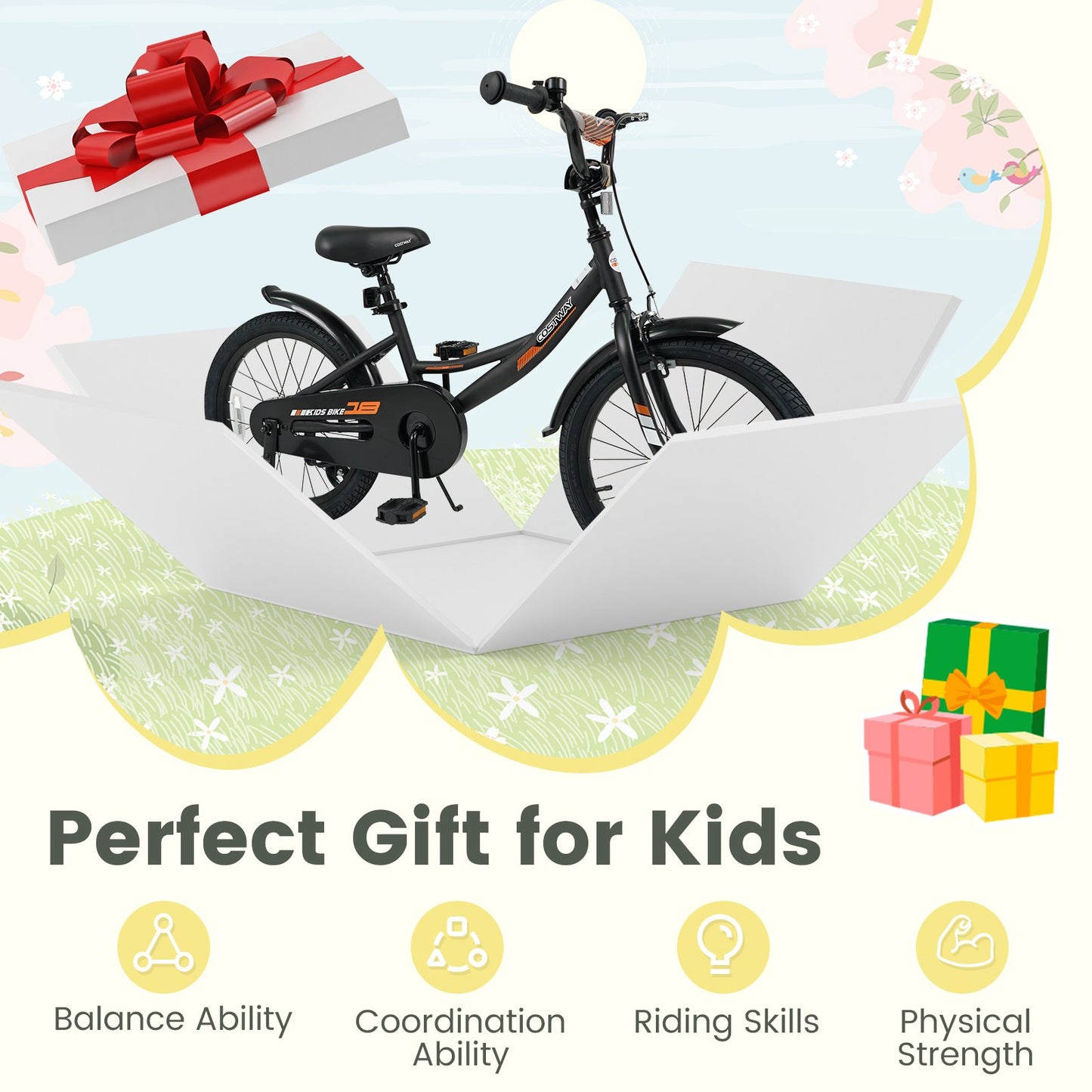 12/14/16/18 Inches Kids Bike with Removable Training Wheels and Adjustable Seatfor 3-8 Years Old Black-18 inches, Black Kids Bike at Gallery Canada