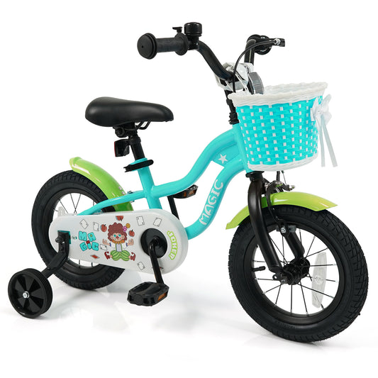 12/14/16 Inch Kids Bike with Training Wheels and Basket Green Color-12 Kids Bike Options at Gallery Canada