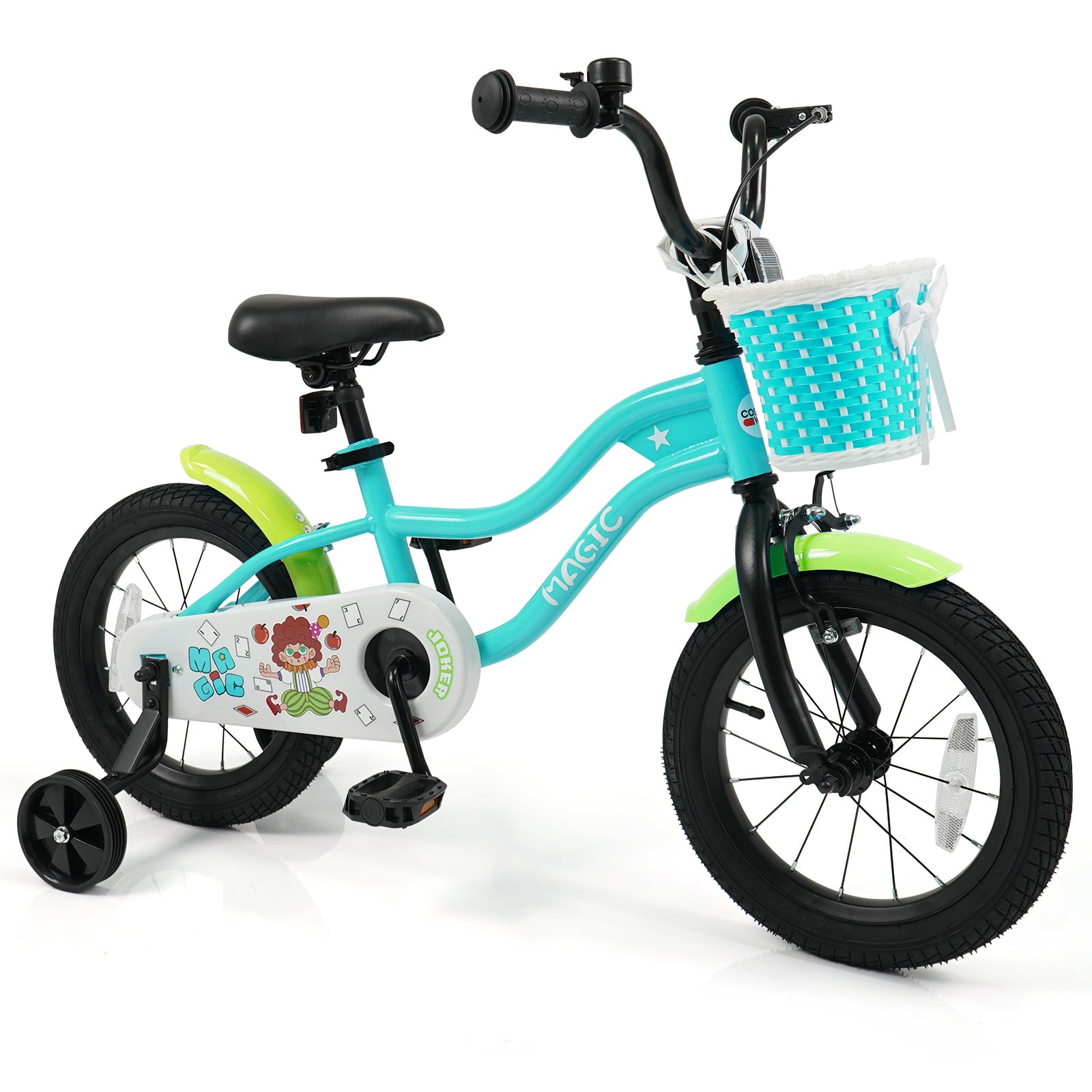 12/14/16 Inch Kids Bike with Training Wheels and Basket Green Color-14 Kids Bike Options at Gallery Canada