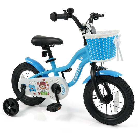 12/14/16 Inch Kids Bike with Training Wheels and Basket Navy Color-12 Kids Bike Options at Gallery Canada