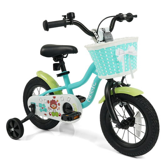 12/14/16 Inch Kids Bike with Training Wheels and Basket Green Color-12 Kids Bike Options at Gallery Canada
