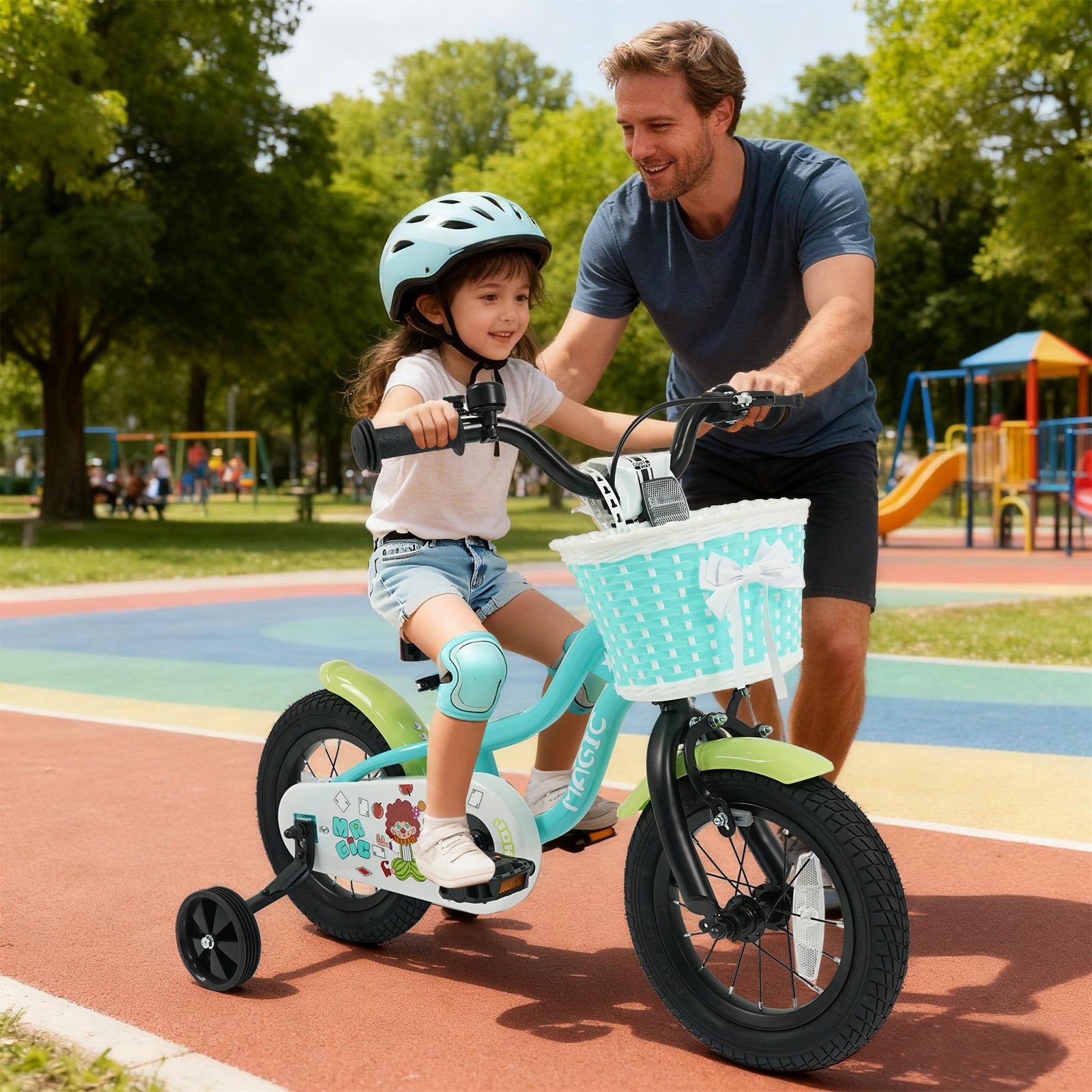 12/14/16 Inch Kids Bike with Training Wheels and Basket Green Color-12 Kids Bike at Gallery Canada
