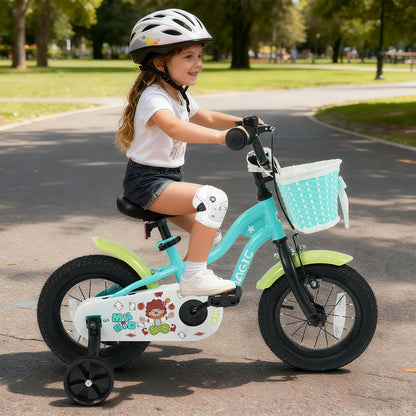 12/14/16 Inch Kids Bike with Training Wheels and Basket Green Color-12 Kids Bike at Gallery Canada