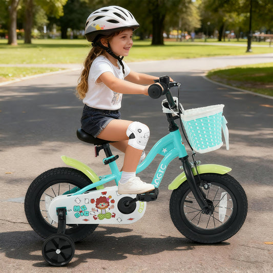 12/14/16 Inch Kids Bike with Training Wheels and Basket Green Color-12 Kids Bike Options at Gallery Canada