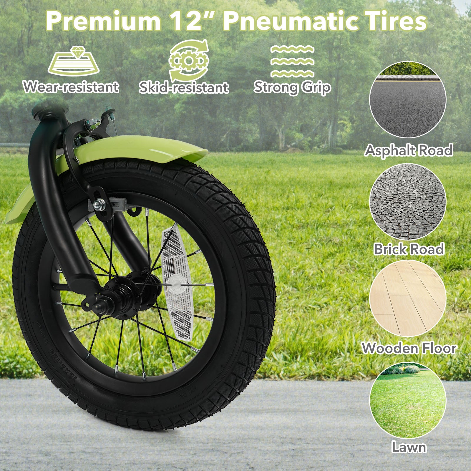12/14/16 Inch Kids Bike with Training Wheels and Basket Green Color-12 Kids Bike at Gallery Canada
