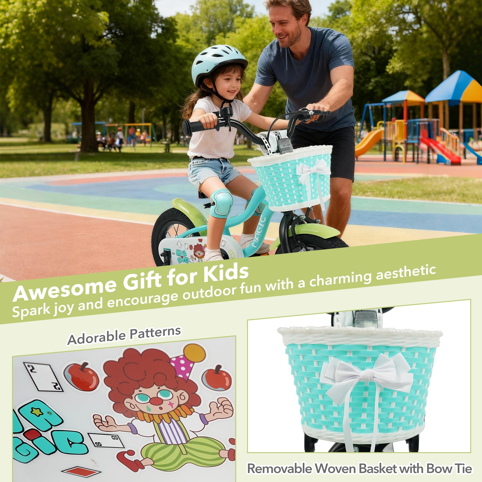 12/14/16 Inch Kids Bike with Training Wheels and Basket Green Color-12 Kids Bike at Gallery Canada