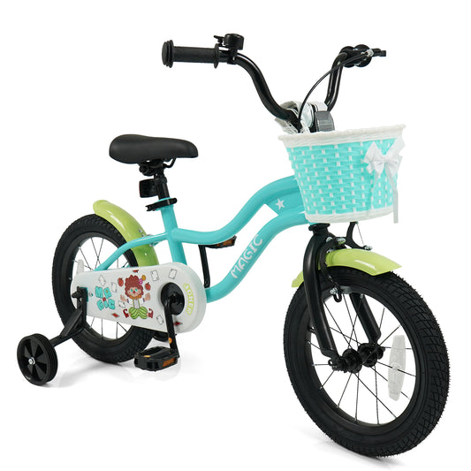 12/14/16 Inch Kids Bike with Training Wheels and Basket Green Color-14 Kids Bike Options at Gallery Canada