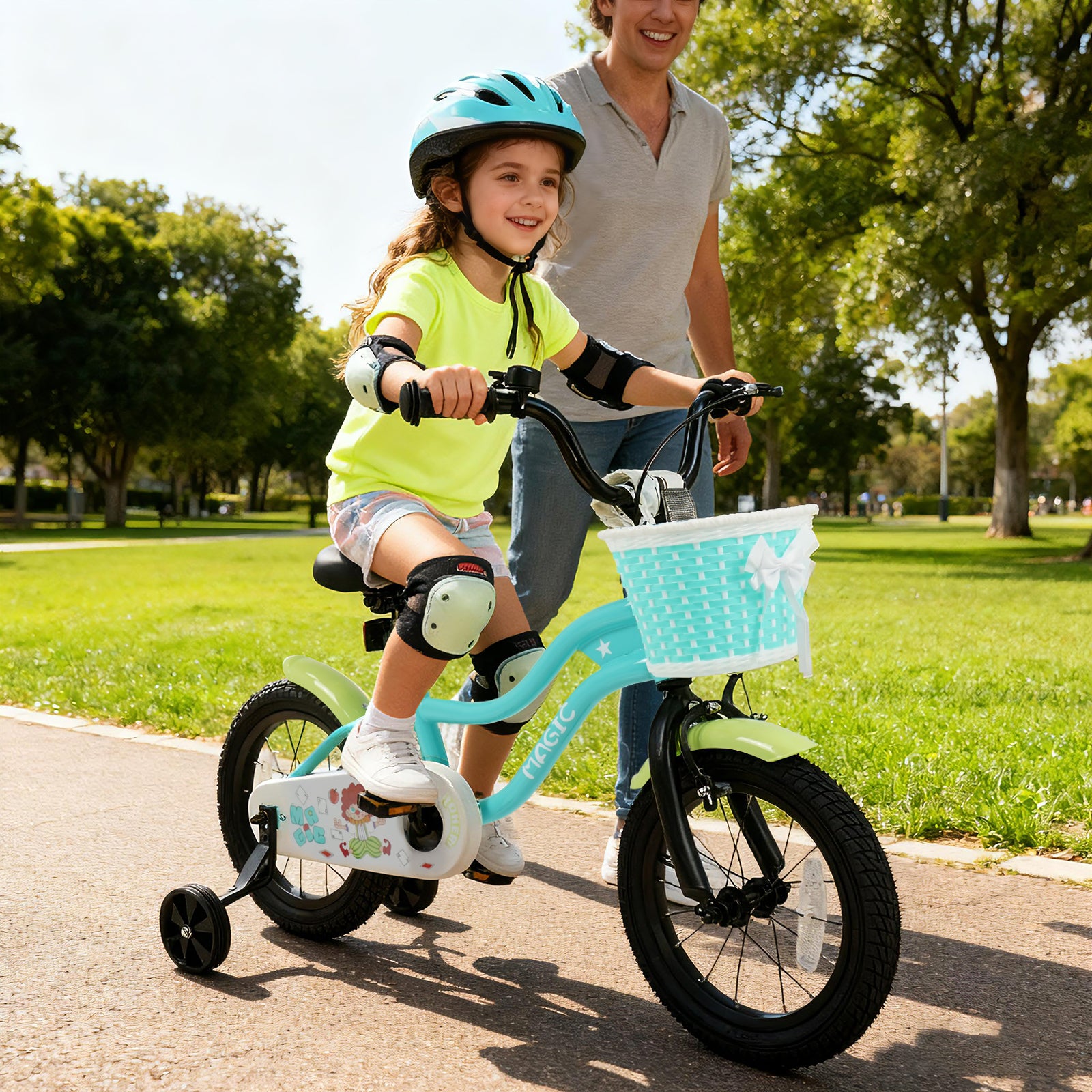 12/14/16 Inch Kids Bike with Training Wheels and Basket Green Color-14 Kids Bike at Gallery Canada