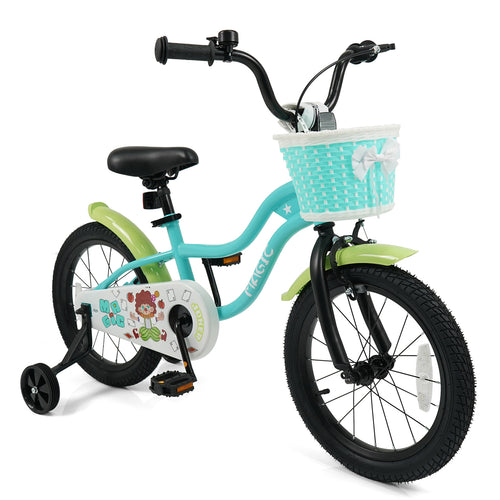12/14/16 Inch Kids Bike with Training Wheels and Basket Green Color-16