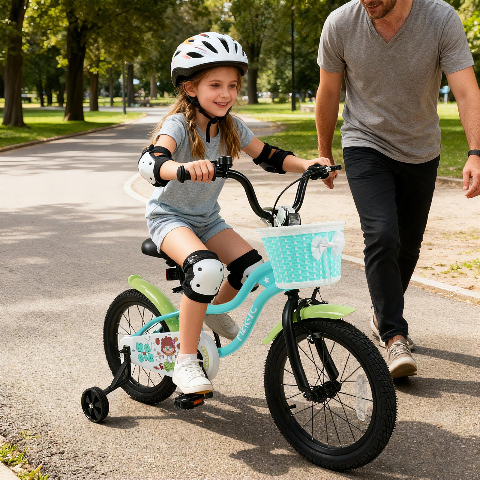 12/14/16 Inch Kids Bike with Training Wheels and Basket Green Color-16 Kids Bike at Gallery Canada