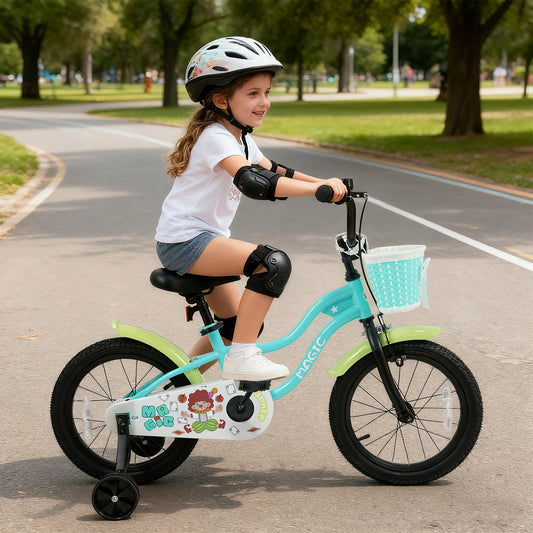 12/14/16 Inch Kids Bike with Training Wheels and Basket Green Color-16 Kids Bike Options at Gallery Canada