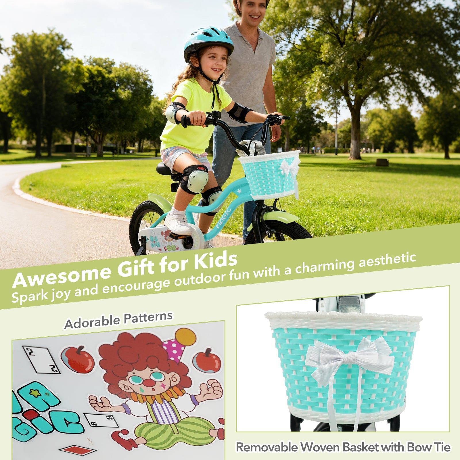12/14/16 Inch Kids Bike with Training Wheels and Basket Green Color-16 Kids Bike at Gallery Canada