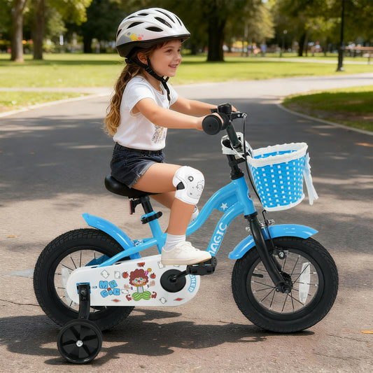 12/14/16 Inch Kids Bike with Training Wheels and Basket Navy Color-12 Kids Bike Options at Gallery Canada
