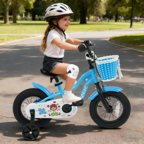 12/14/16 Inch Kids Bike with Training Wheels and Basket Navy Color-12