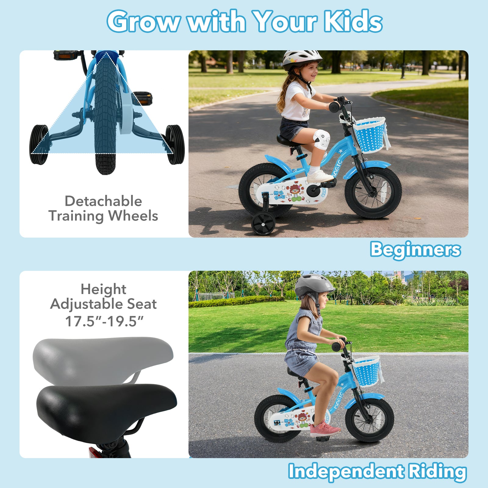 12/14/16 Inch Kids Bike with Training Wheels and Basket Navy Color-12 Kids Bike at Gallery Canada