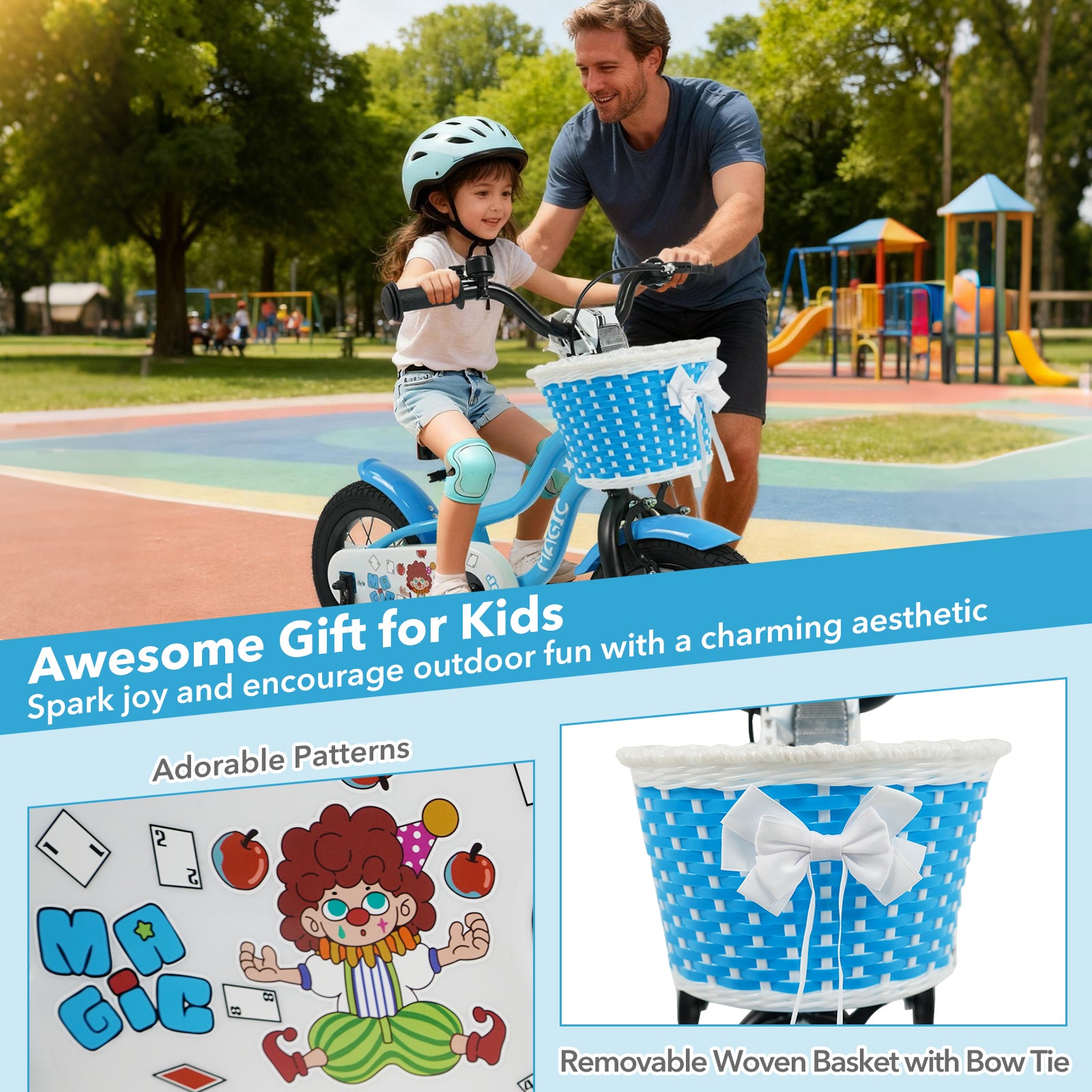 12/14/16 Inch Kids Bike with Training Wheels and Basket Navy Color-12 Kids Bike at Gallery Canada