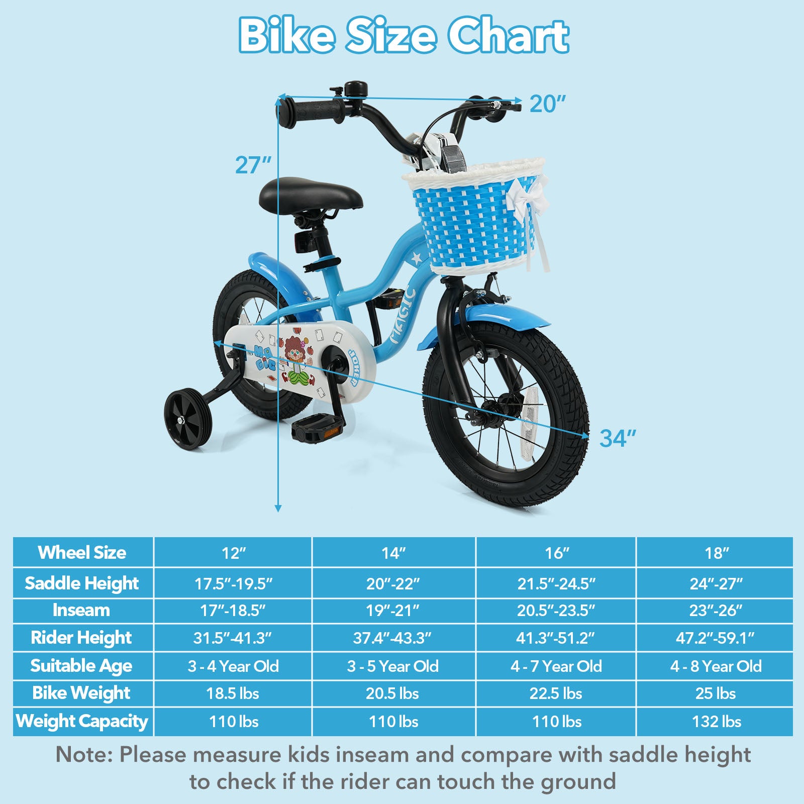 12/14/16 Inch Kids Bike with Training Wheels and Basket Navy Color-12 Kids Bike at Gallery Canada