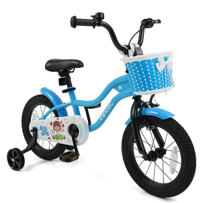12/14/16 Inch Kids Bike with Training Wheels and Basket Navy Color-14 Kids Bike at Gallery Canada