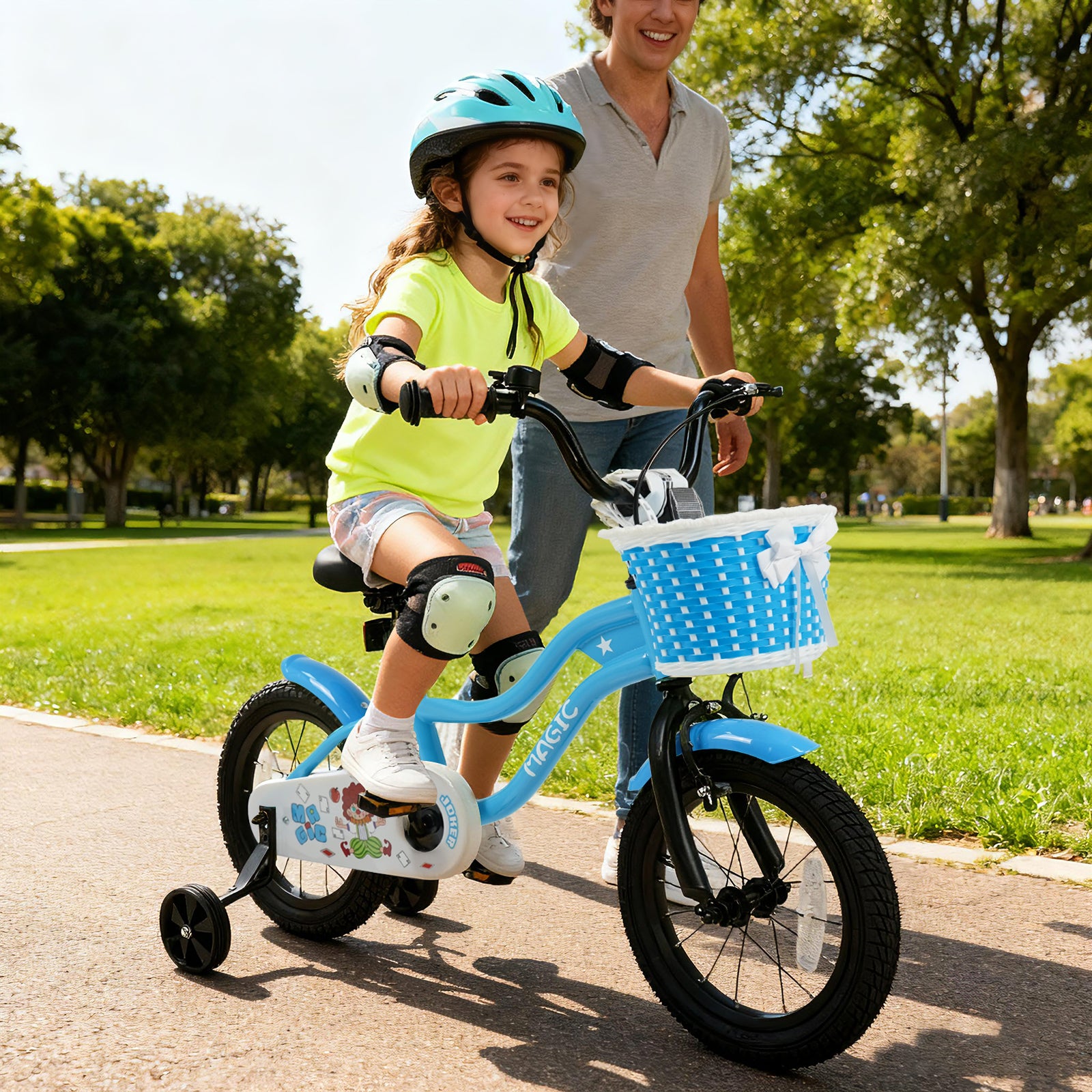 12/14/16 Inch Kids Bike with Training Wheels and Basket Navy Color-14 Kids Bike at Gallery Canada