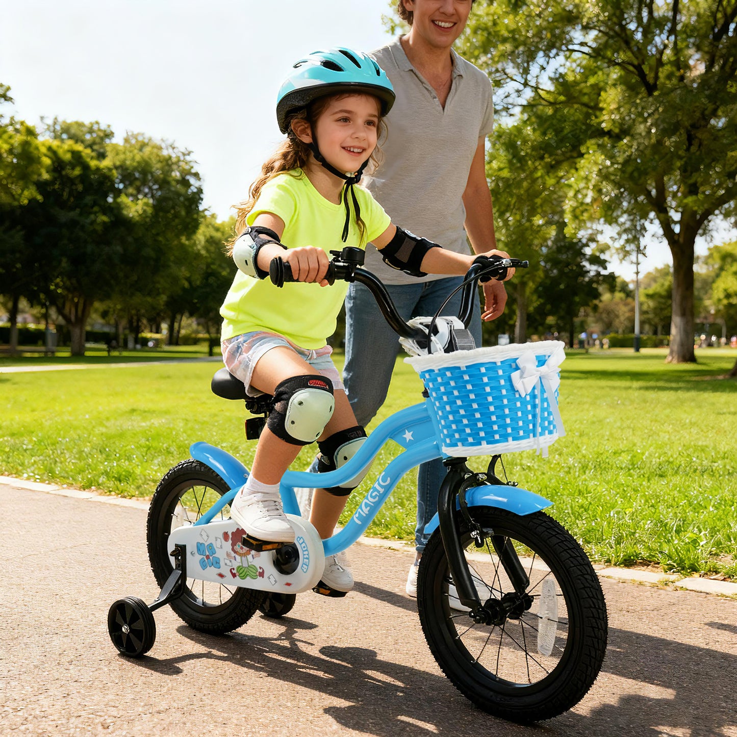 12/14/16 Inch Kids Bike with Training Wheels and Basket Navy Color-14 Kids Bike at Gallery Canada