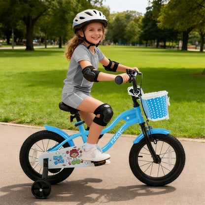 12/14/16 Inch Kids Bike with Training Wheels and Basket Navy Color-14 Kids Bike at Gallery Canada