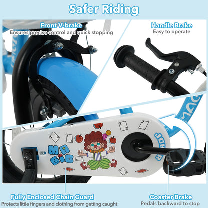 12/14/16 Inch Kids Bike with Training Wheels and Basket Navy Color-14 Kids Bike at Gallery Canada