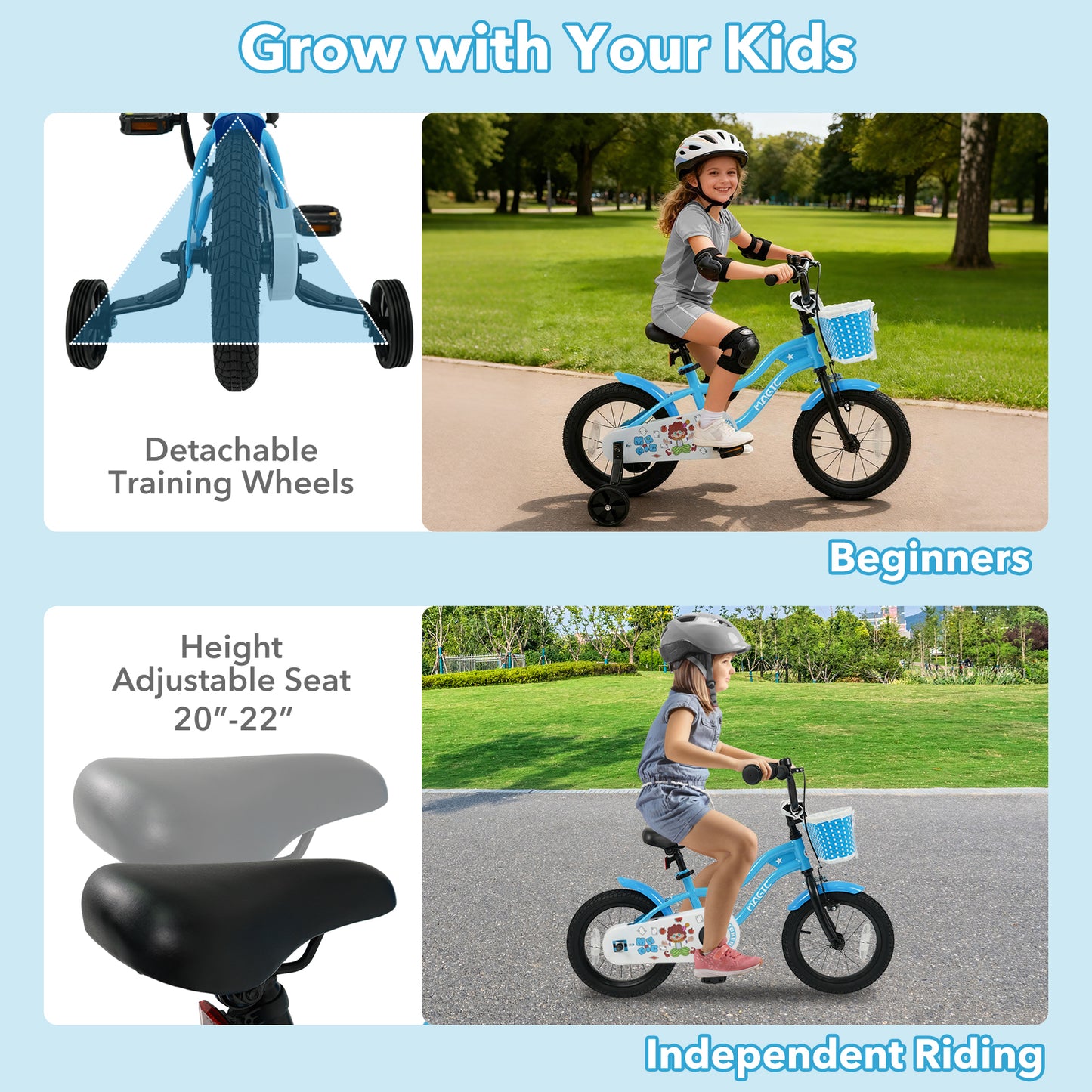 12/14/16 Inch Kids Bike with Training Wheels and Basket Navy Color-14 Kids Bike at Gallery Canada