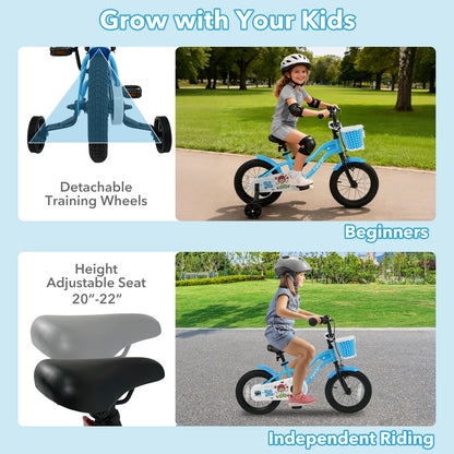 12/14/16 Inch Kids Bike with Training Wheels and Basket Navy Color-14 Kids Bike at Gallery Canada