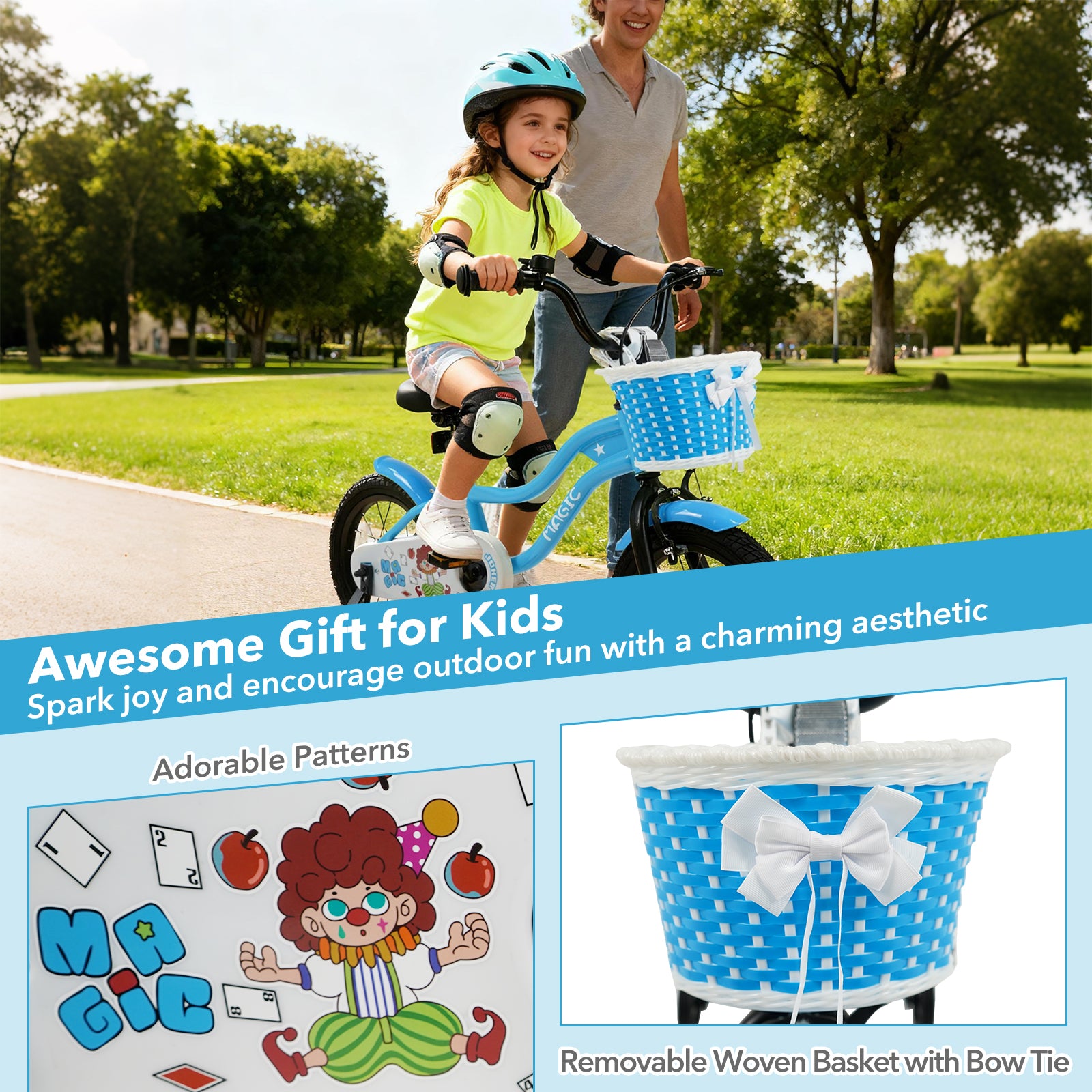 12/14/16 Inch Kids Bike with Training Wheels and Basket Navy Color-14 Kids Bike at Gallery Canada