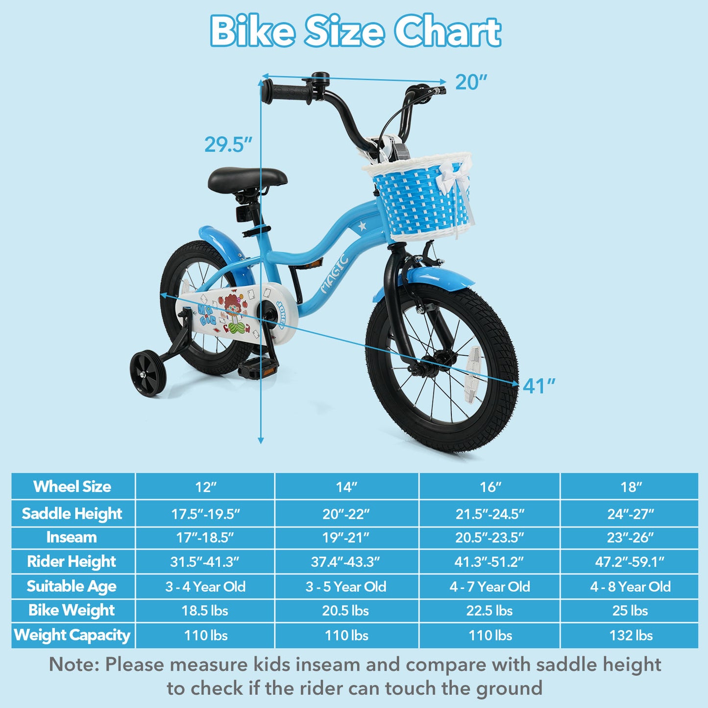 12/14/16 Inch Kids Bike with Training Wheels and Basket Navy Color-14 Kids Bike at Gallery Canada