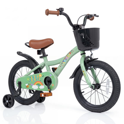 Vélo de fille 16 pouces, âges 3-8, avec panier, vert