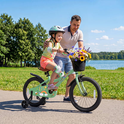 Vélo de fille 18 pouces avec panier, âges 3-8, vert