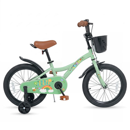Vélo de fille 18 pouces avec panier, âges 3-8, vert