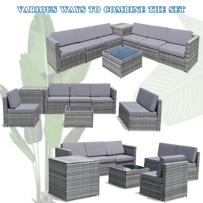 8 Pieces Wicker Rattan Dining Set, With Storage Table, Gray Outdoor Sectionals at Gallery Canada