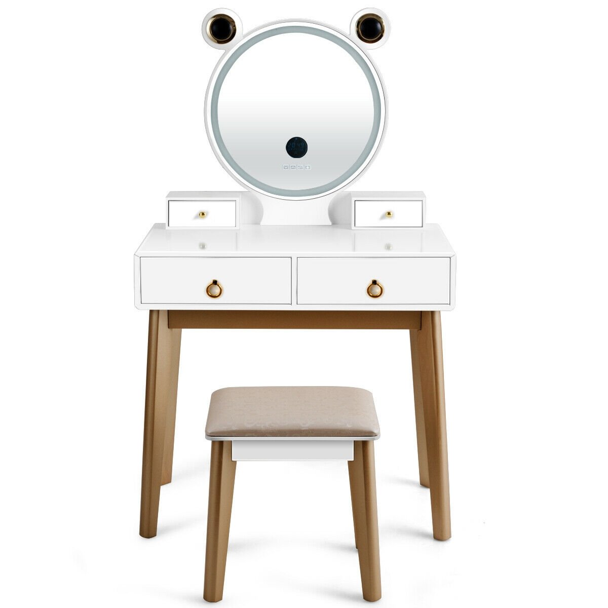 Vanity Set with 3-Color Lighted Touch Screen Dimming Mirror and 4 Drawers, White - Gallery Canada