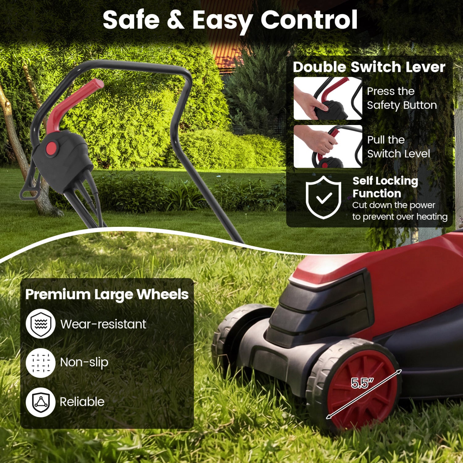 12-Amp 13.5 Inch Adjustable Electric Corded Lawn Mower, Red Lawn Care Tools at Gallery Canada