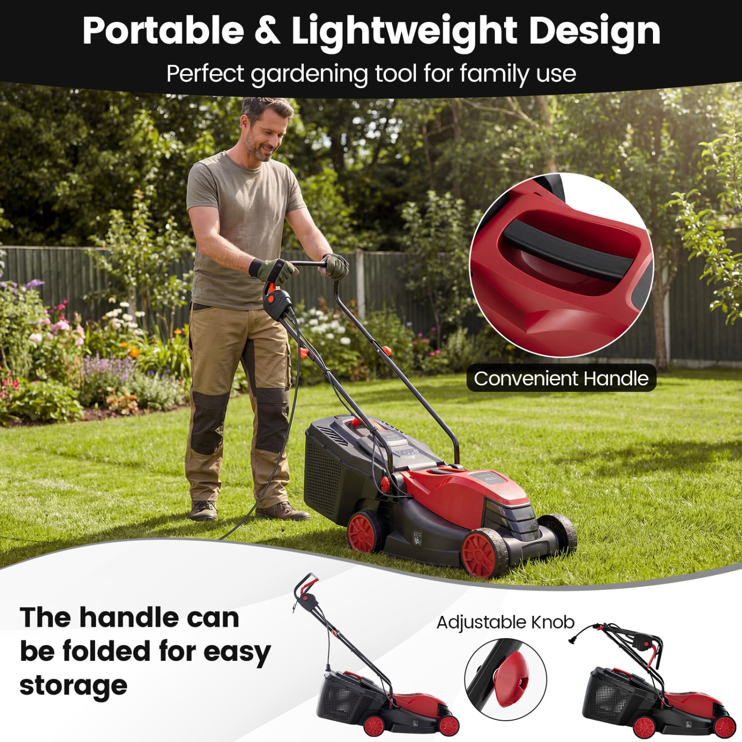 12-Amp 13.5 Inch Adjustable Electric Corded Lawn Mower, Red Lawn Care Tools at Gallery Canada