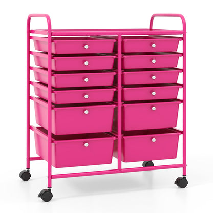 12-Drawer Rolling Storage Cart, Removable Drawers, Lockable Wheels, Rose Red File Cabinets at Gallery Canada