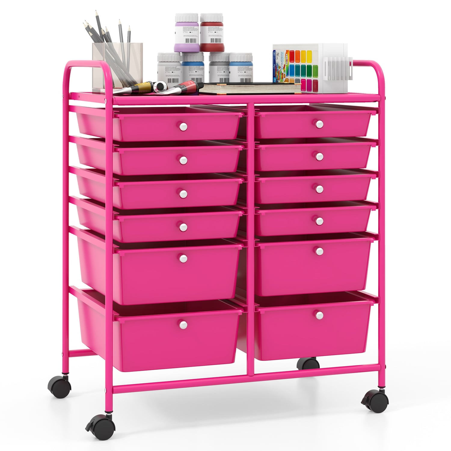 12-Drawer Rolling Storage Cart, Removable Drawers, Lockable Wheels, Rose Red File Cabinets at Gallery Canada