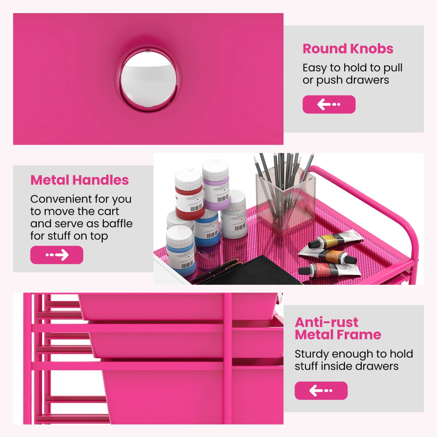 12-Drawer Rolling Storage Cart, Removable Drawers, Lockable Wheels, Rose Red File Cabinets at Gallery Canada