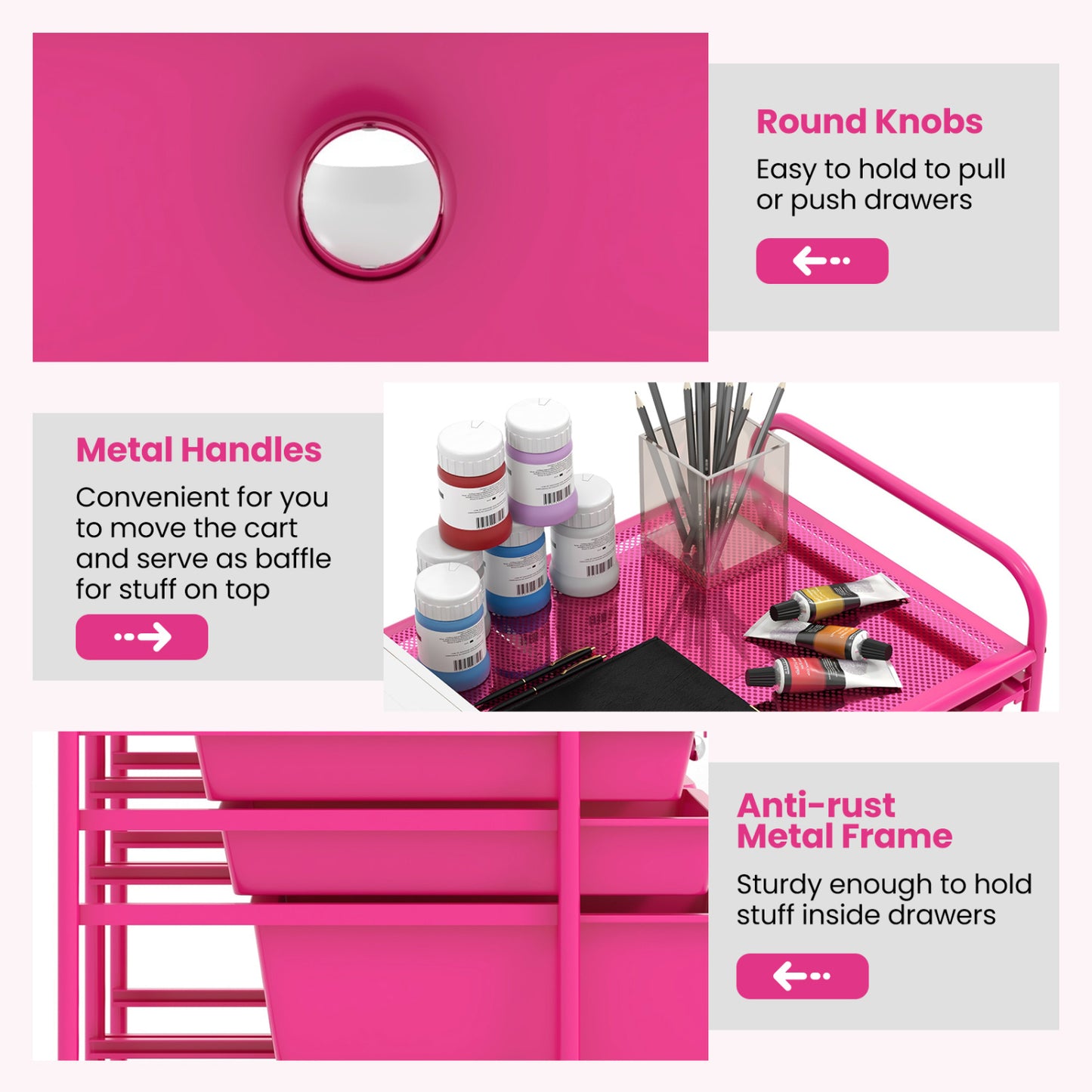 12-Drawer Rolling Storage Cart, Removable Drawers, Lockable Wheels, Rose Red File Cabinets at Gallery Canada