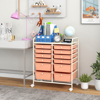 12-Drawer Rolling Storage Cart, Removable Drawers, Lockable Wheels, Peach File Cabinets at Gallery Canada