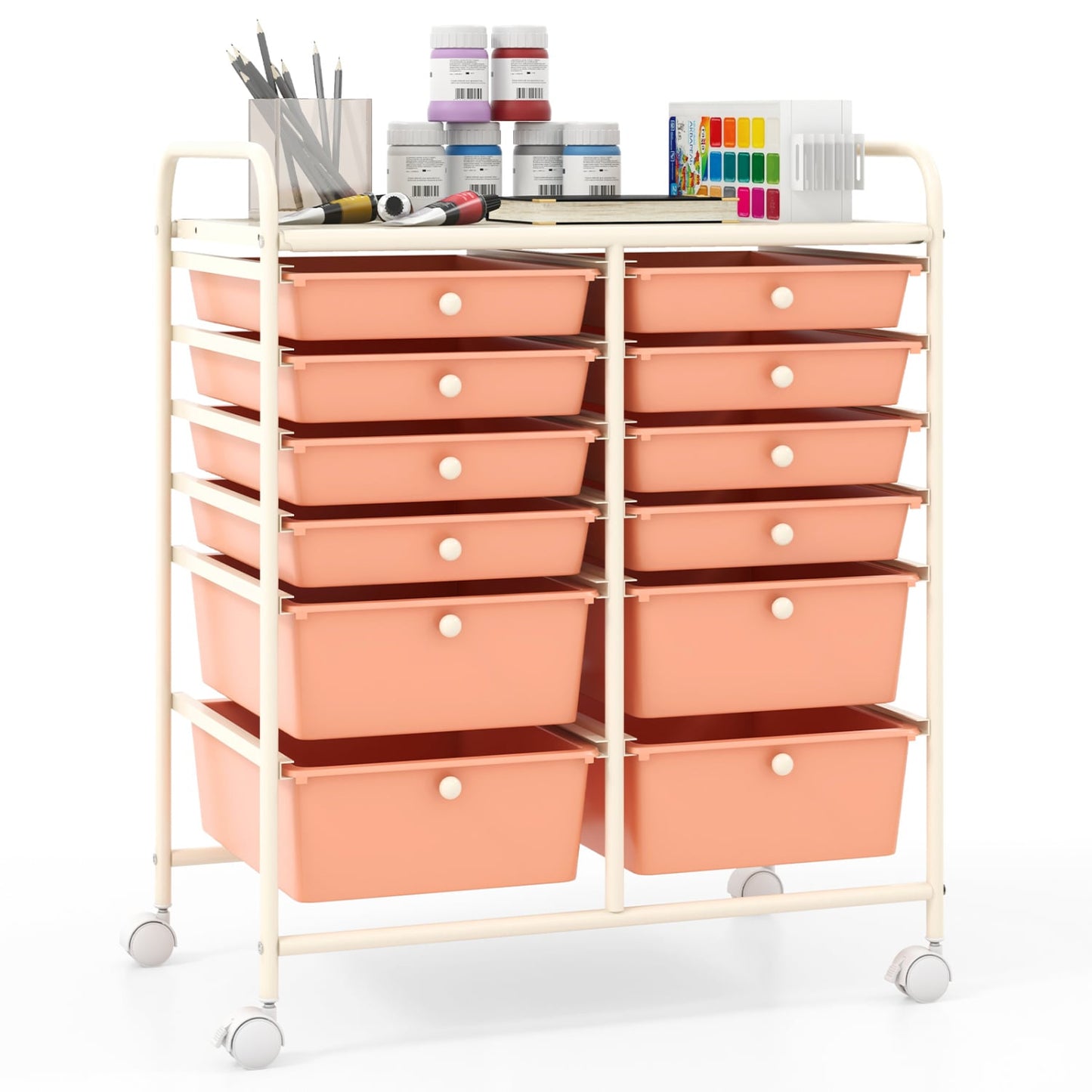 12-Drawer Rolling Storage Cart, Removable Drawers, Lockable Wheels, Peach File Cabinets at Gallery Canada
