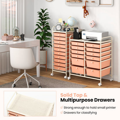 12-Drawer Rolling Storage Cart, Removable Drawers, Lockable Wheels, Peach File Cabinets at Gallery Canada