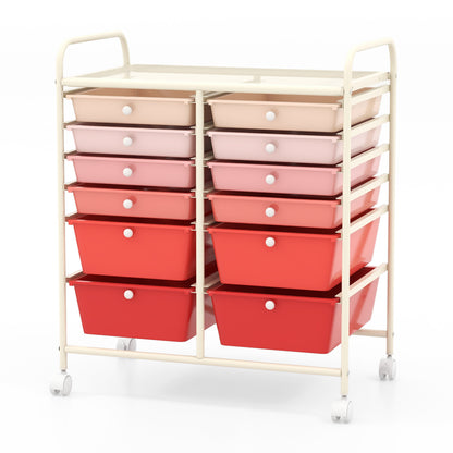 12-Drawer Rolling Storage Cart, Removable Drawers, Lockable Wheels, Pink File Cabinets at Gallery Canada