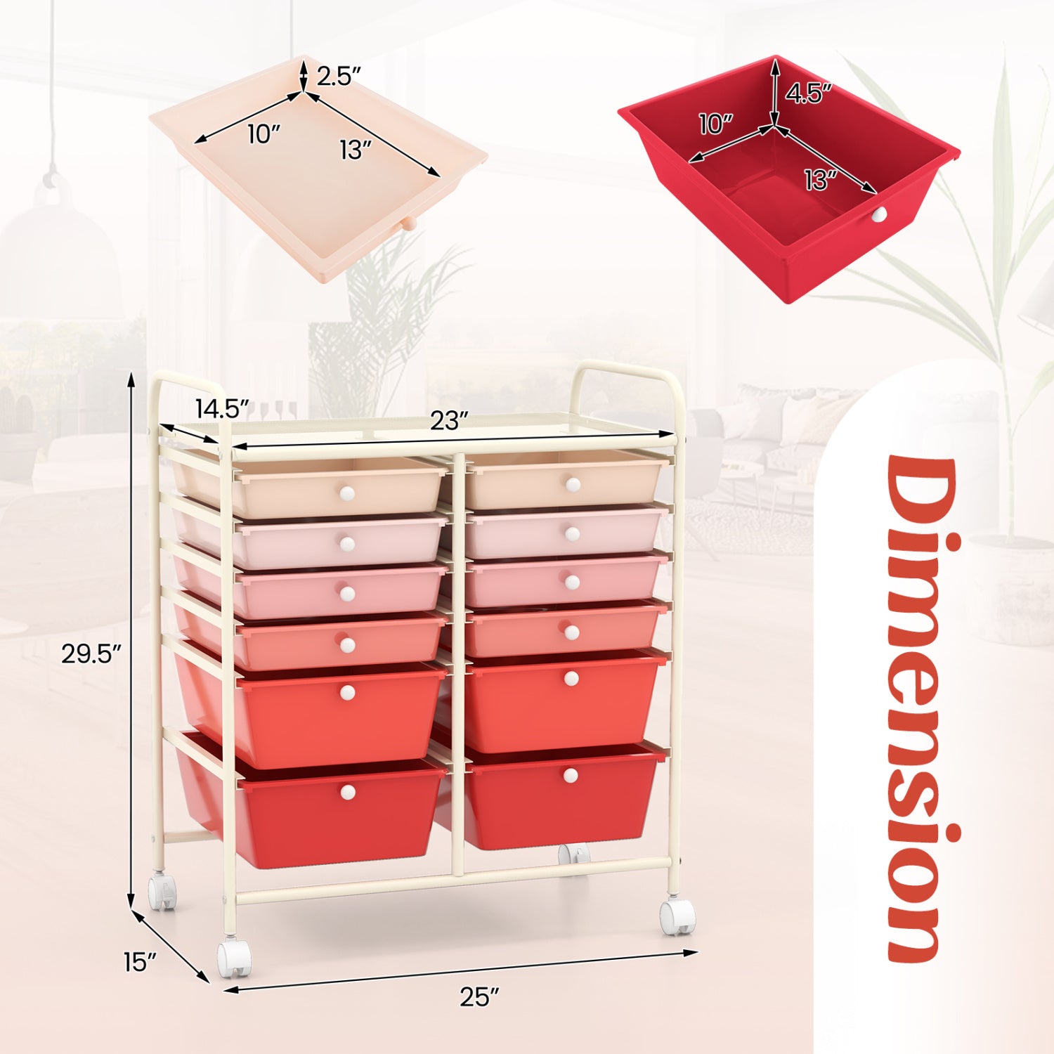 12-Drawer Rolling Storage Cart, Removable Drawers, Lockable Wheels, Pink File Cabinets at Gallery Canada
